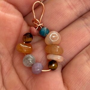 Handmade Multicolor Gemstone Hoop Pendant Yellow Gold Sterling silver chain